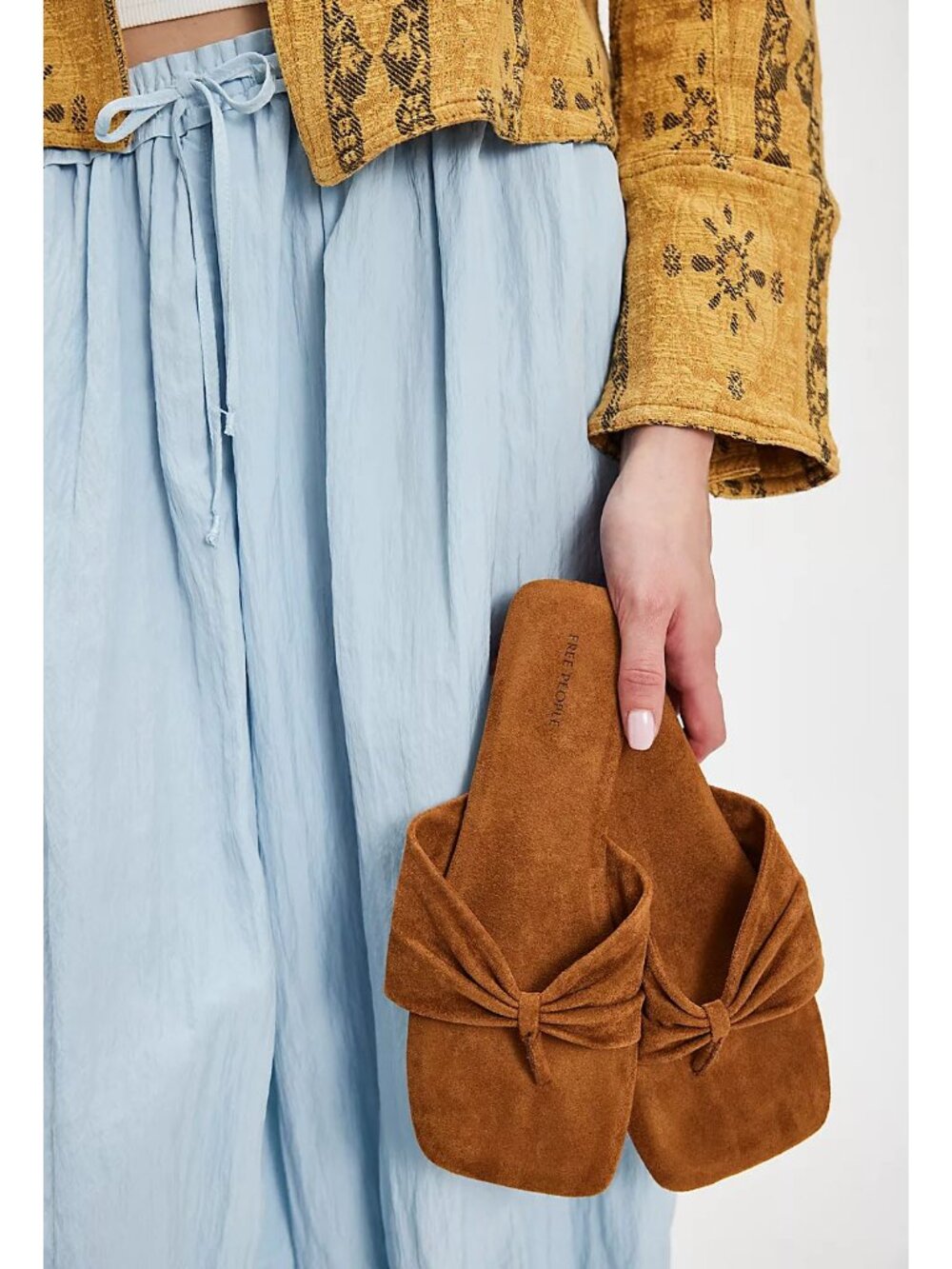 FREE PEOPLE Tia Ruched Vegan Suede Sandals / Driftwood Tan